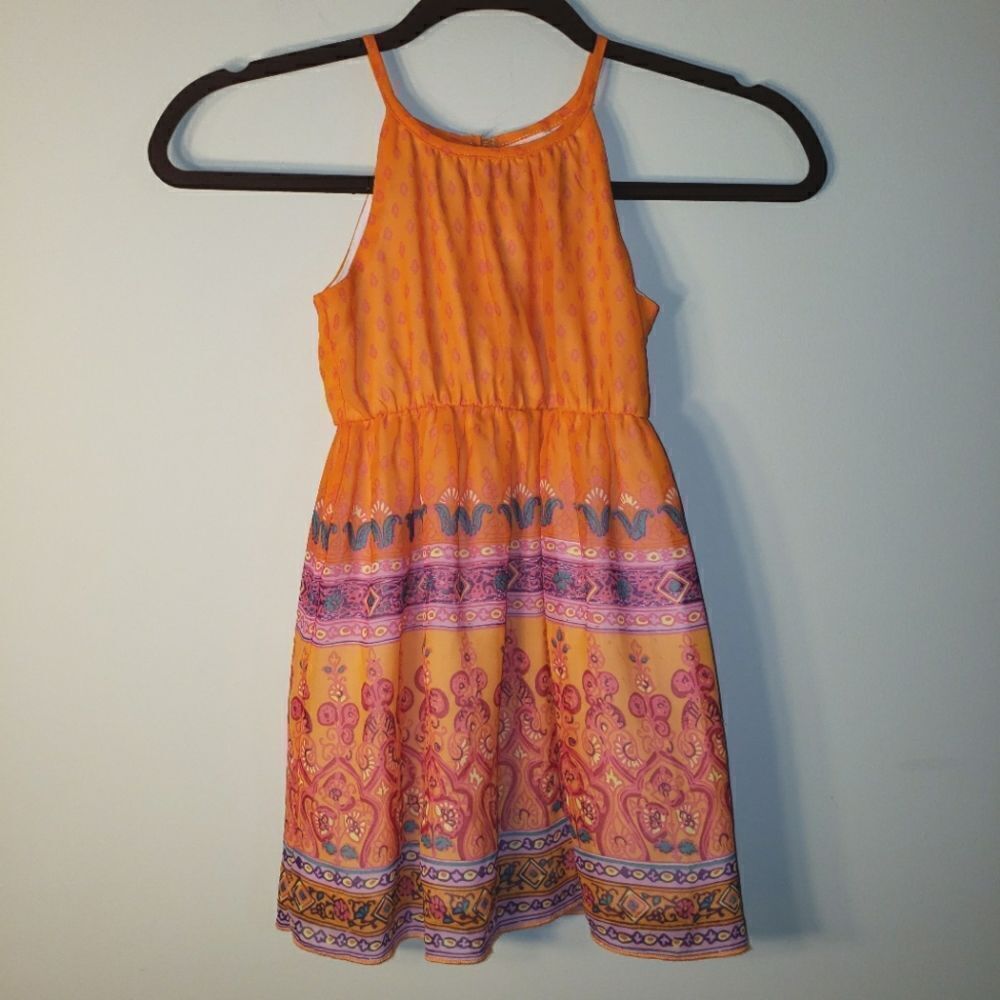 YOUNGLAND HIGH NECK HALTER ORANGE BOHEMIAN DRESS SIZE 5